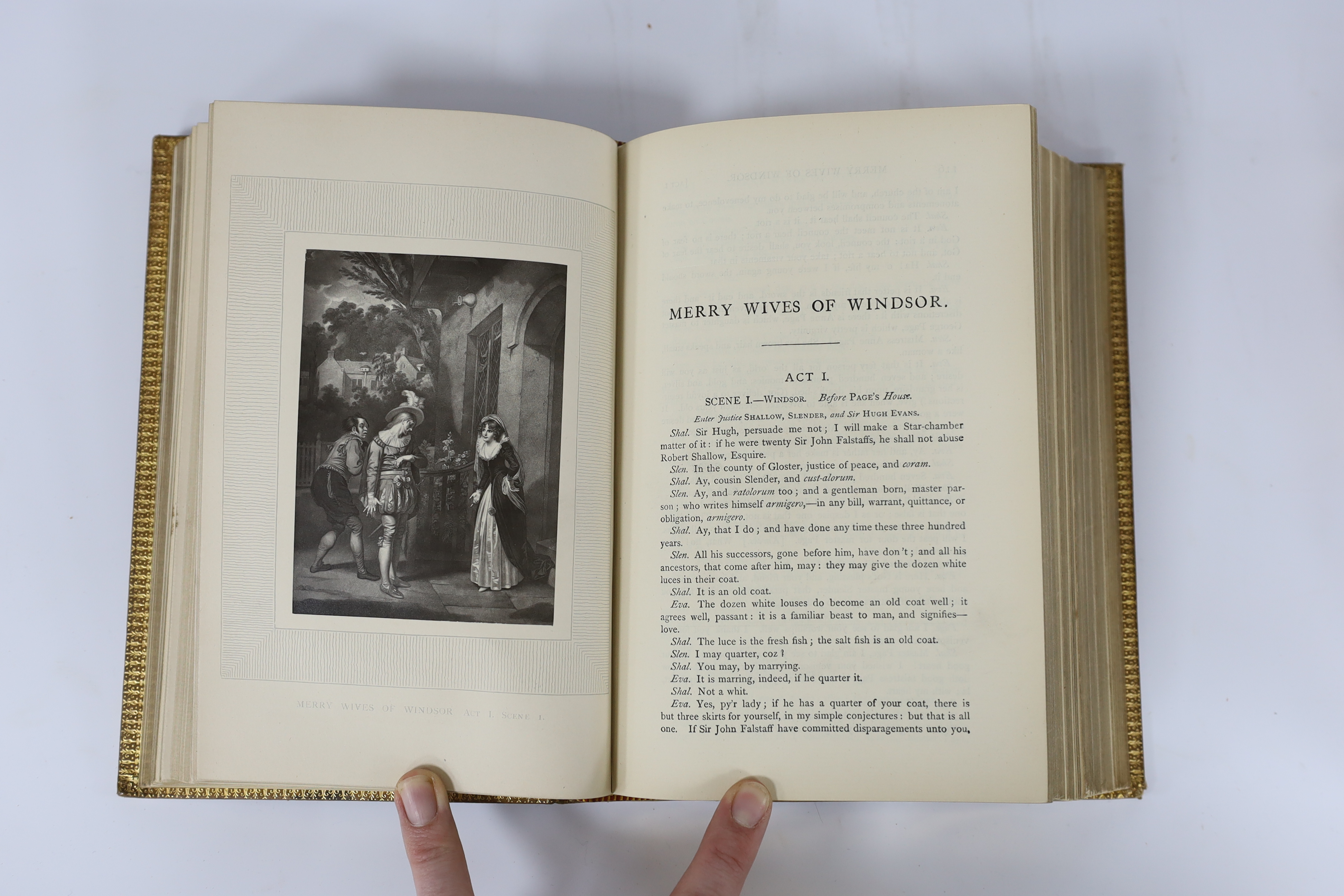 Shakespeare, William - The Works of .....edited ...by Charles and Mary Cowden Clark..., 4 vols. portrait frontis. and num. woodbury type mounted photo. illus.; contemp. gilt decorated tree calf, panelled spines with red